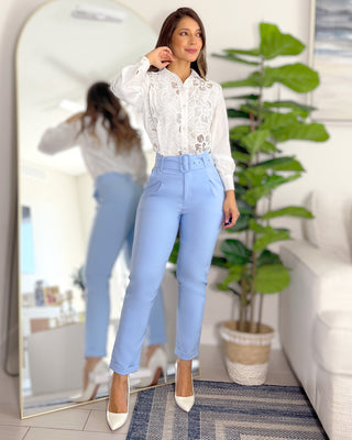 Pantalón Azul con Hebilla Forrada