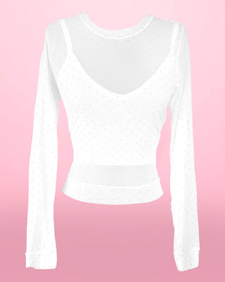 Blusa BLANCA manga larga con transparencia, apliques y Top
