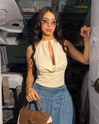 BODY BLANCO CON CUELLO HALTER Y APLIQUE PINK ROSE