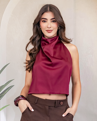 BLUSA VINO TINTO ANCHA DESATIN CUELLO