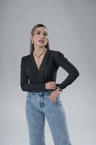 Body de manga larga cruzado adelante