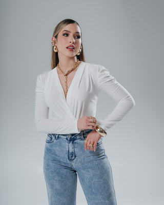 Body de manga larga cruzado adelante