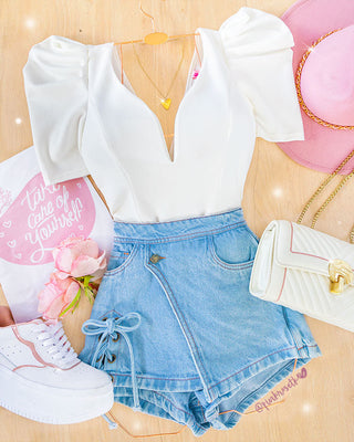 Falda short blue jean con lazo moño