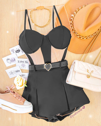 Bodysuit negro y nude de copas