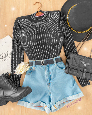 Short de blue jean con detalle doblez