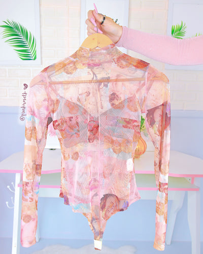 Bodysuit salmón malla tex estampado ángeles top debajo