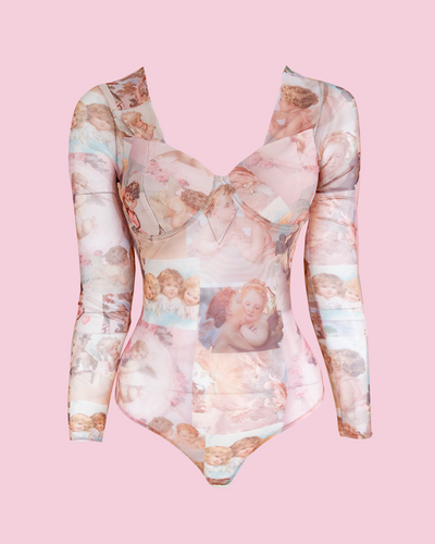 Bodysuit  malla tex estampado ángeles