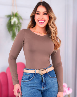 Body de manga larga con cuello redondo