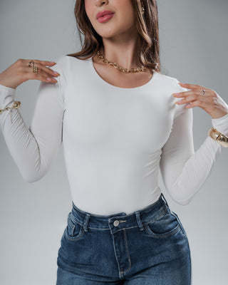Body de manga larga con cuello redondo