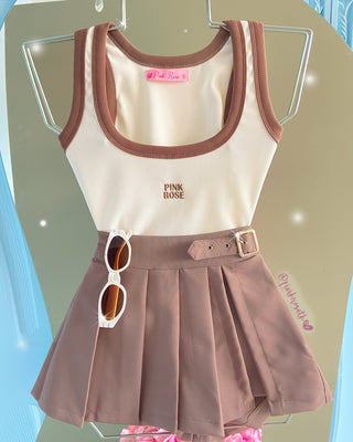 Falda Short café Con Hebilla Lateral
