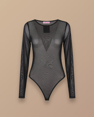 Body negro de Manga Larga con Transparencia