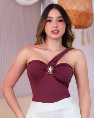 Body Halter con Aplique Dorado Central