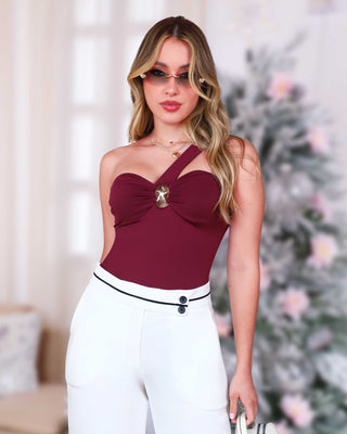 Body Halter con Aplique Dorado Central