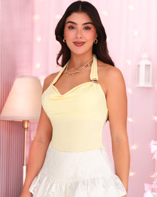 Body con Escote Drapeado y Apliques en la Espalda