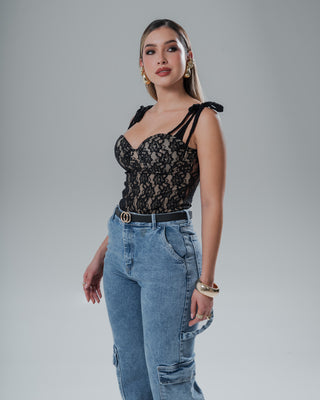 Body de Tiras Ajustables con Encaje Delicado