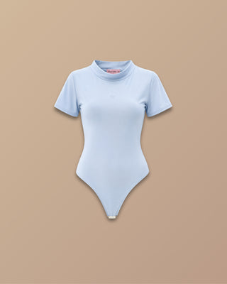 BODY AZUL MANGA CORTA CON FLOR PINK ROSE