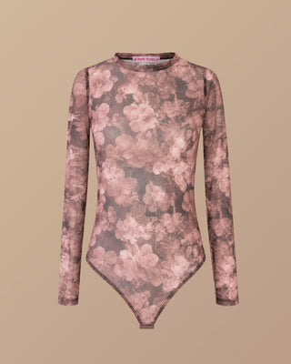 BODY EN MALLATEX MANGA LARGA ESTAMPADO DE FLORES CAFES