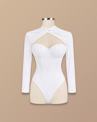 BODY BLANCO MANGA LARGA CON VARILLAS Y COPA DE SIRENA
