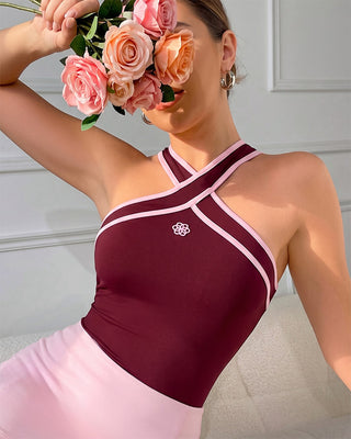 BODY VINO TINTO TIRAS CRUZADAS CON LOGO PINK ROSE