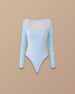 BODY AZUL EN MALLATEX MANGA LARGA RECOGIDA