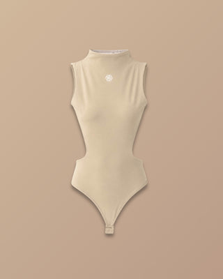 BODY BEIGE MANGA LARGA CON CUELLO REDONDO