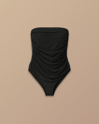 BODY NEGRO STRAPPLE EN MALLATEX DRAPEADA ENCIMA