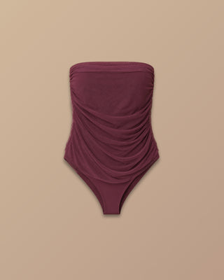 BODY VINO TINTO STRAPPLE EN MALLATEX DRAPEADA ENCIMA
