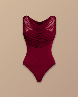 BODY VINO TINTO STRAPPLE CON CAPA EN MALLATEX RECOGIDA
