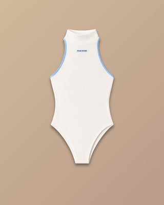 BODY BLANCO DE  RIB SIN MANGAS Y CUELLO HALTER