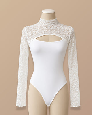 BODY BLANCO MANGA LARGA EN ENCAJE Y CUELLO