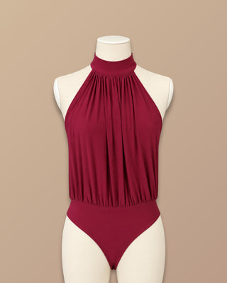 BODY VINO TINTO TIPO GLOBO SIN MANGAS CON CUELLO HALTER