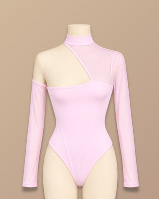 BODY ROSADO EN MALLATEX MANGA LARGA CUELLO AL LADO