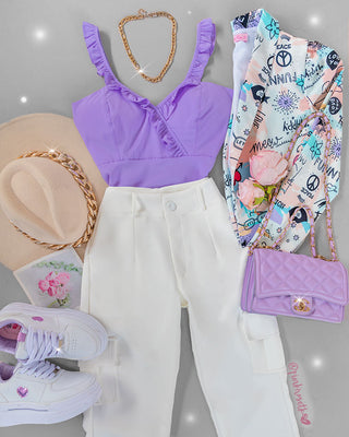 Blusa lila con volante y tiras