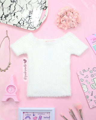 Blusa corta blanca felpa