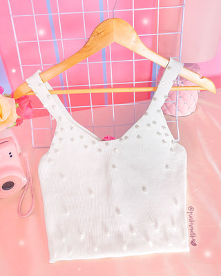 Blusa corta blanco con perlas