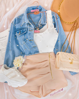Chaqueta corta de blue jean con brillantes