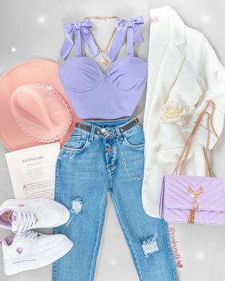 Crop top lila de copas y moño en la tira