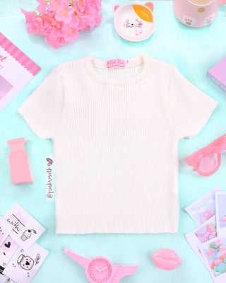 Blusa corta blanca en tejido de punto