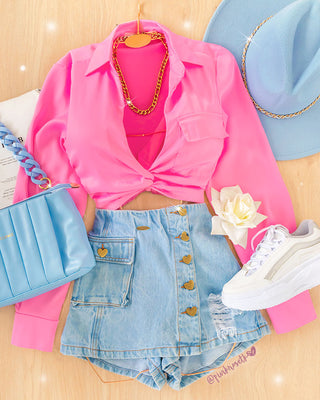 Falda short blue jean con botones de corazones