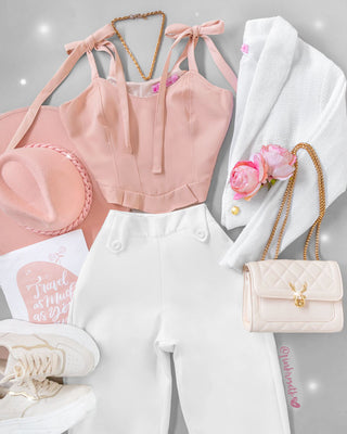 Bustier rosado flamenco con moñitos y volante