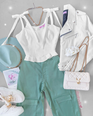 Bustier blanco con moñitos y volante