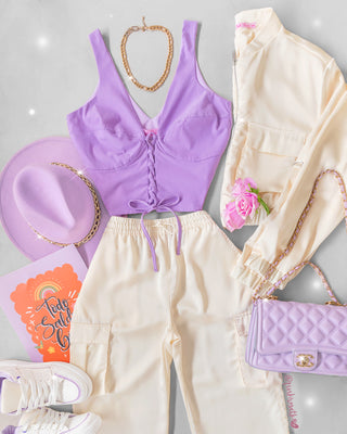 Top tank lila lavanda acordonada