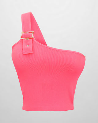 Blusa Rib Fucsia De Una Sola Tira Con Hebilla