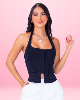 Blusa Negra versátil de tira al cuello