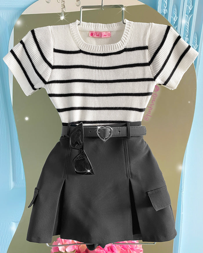 BLUSA TEJIDA MANGA CORTA RAYAS NEGRAS