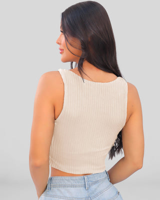Blusa rib sin mangas con aplique grande al lado