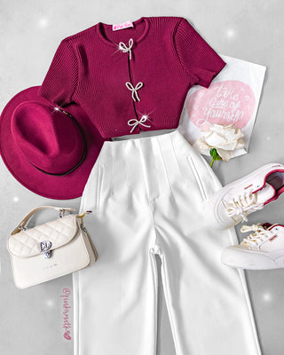 Blusa tejida manga corta con 3 moños
