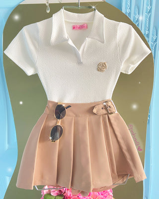 Falda Short Camel Con Hebilla Lateral