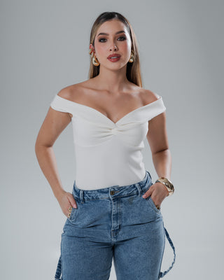 Blusa Rib con Tiras y Nudo en el Busto