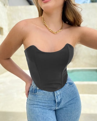 Blusa Strapless con Escote Ovalado y Varillas